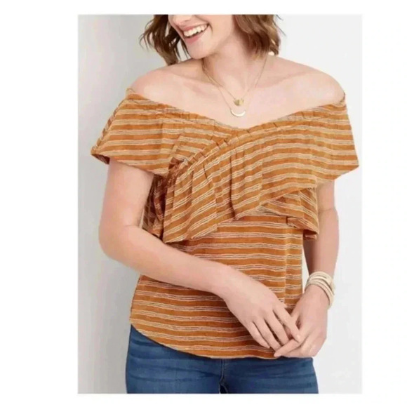 🆕Maurices Stripe Ruffle Off-Shoulder Top XS🆕 - Picture 1 of 8